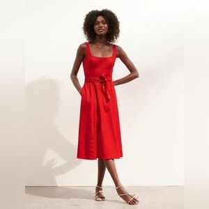 Banana Republic Red Linen Cotton Square Neck Midi Dress  - Size 6P